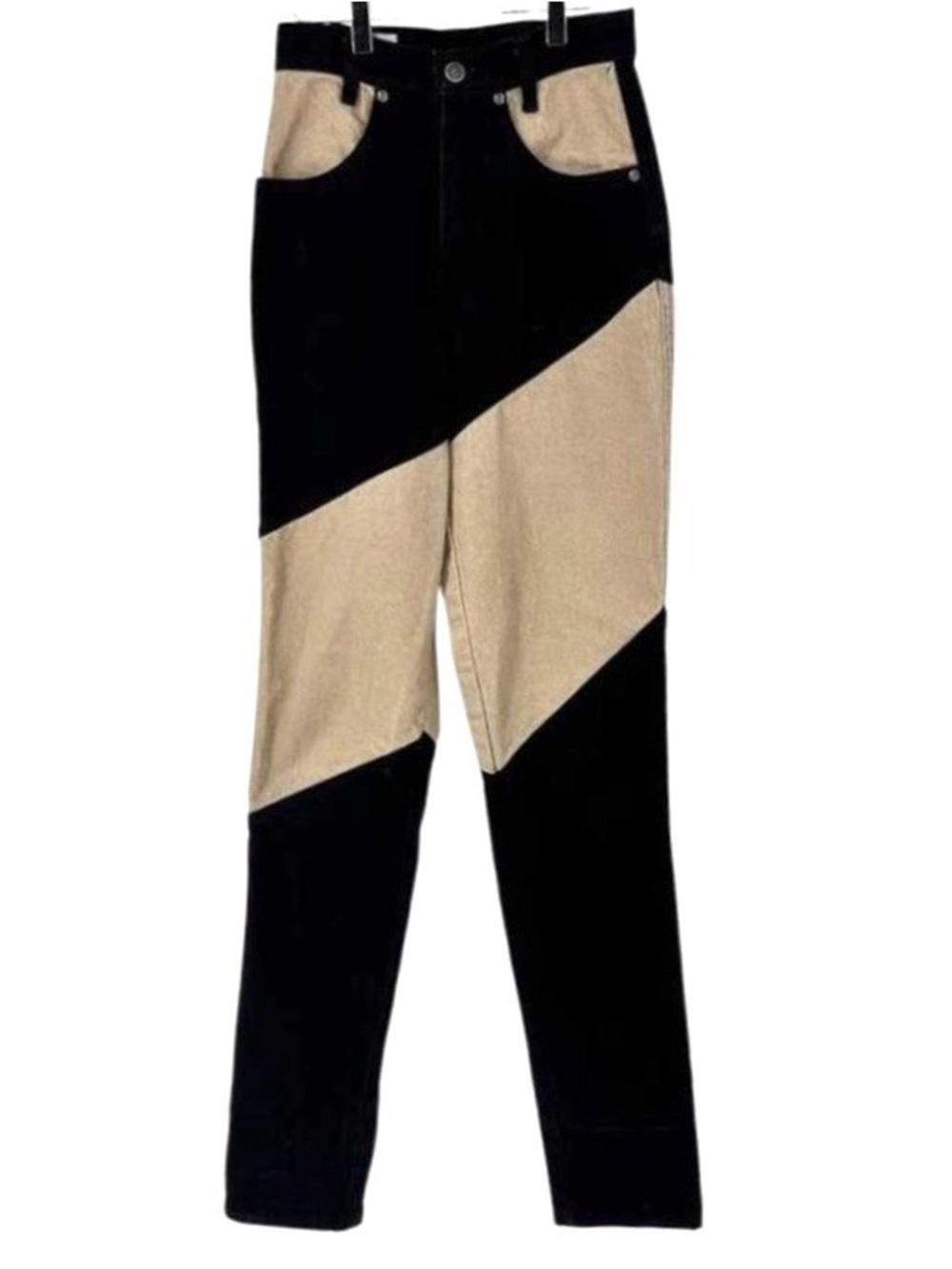 Vintage 90s
"Quarterhorse" Color Block High Rise Jeans, Black & Blue Color Block